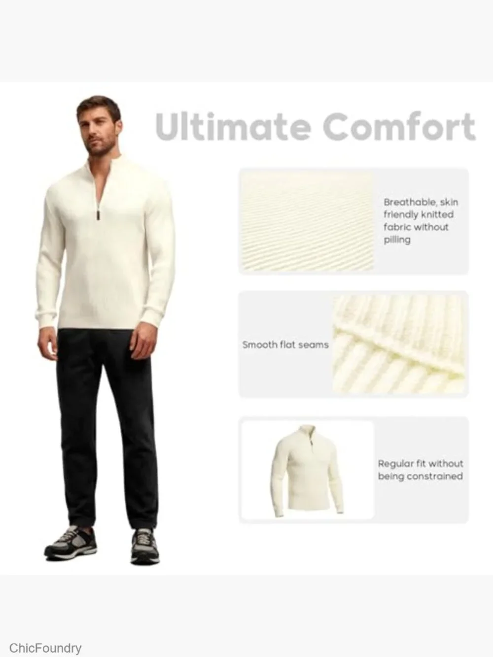 Men's Quarter Zip Sweater, Mock Neck Knit Pullover Lightweight Regular Fit Long